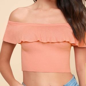 Marri Blush Ruffle Off-the-Shoulder Crop Top -Small